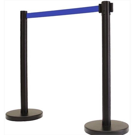 VIC CROWD CONTROL INC VIP Crowd Control 1302 14 in. Flat Base Black Post & Cover Retractable Belt Stanchion - 13 ft. Dark Blue Belt 1302